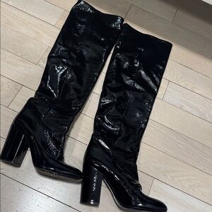 Black Patent Leather Knee-High Boots